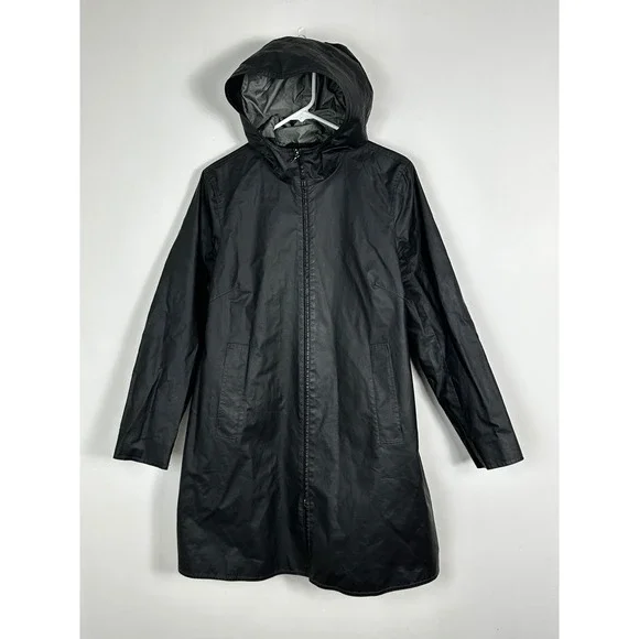 MO851 Canada Black Hooded Rain Jacket Womens Size 8 Style VCP9724 Full Zip Coat - Picture 1 of 16